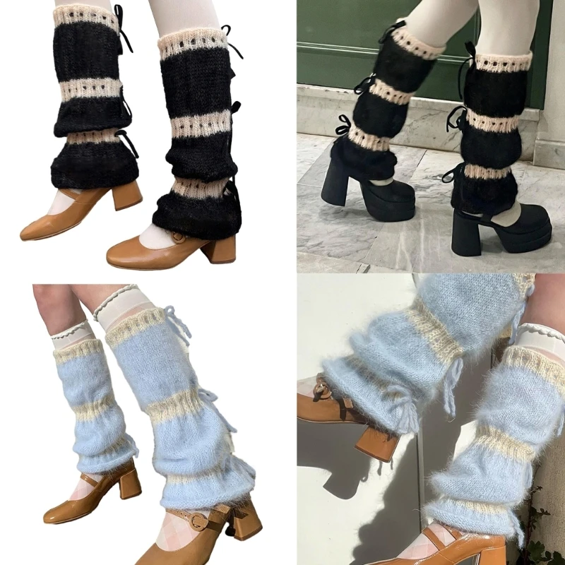 

Girls Lolitas Leg Warmers Y2K Knitted Flared Leg Sleeves Goth Crochet Baggy Cuffs Ankle Heap Socks JK Uniform Foot Cover