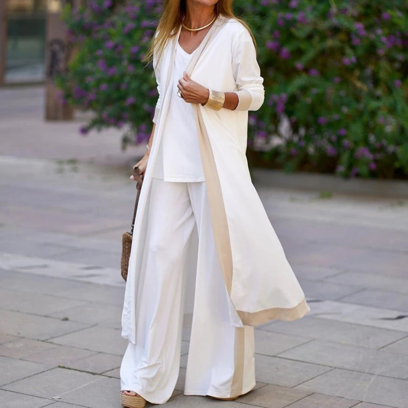 Women Casual Sling Top Straight Trouser Long Cardigan 3Pcs Suit Solid Color Loose Wide Leg Pant Spring Autumn Streetwear
Women Casual Sling Top Straight Trouser Long Cardigan 3Pcs Suit Solid Color Loose Wide Leg Pant Spring Autumn Streetwear