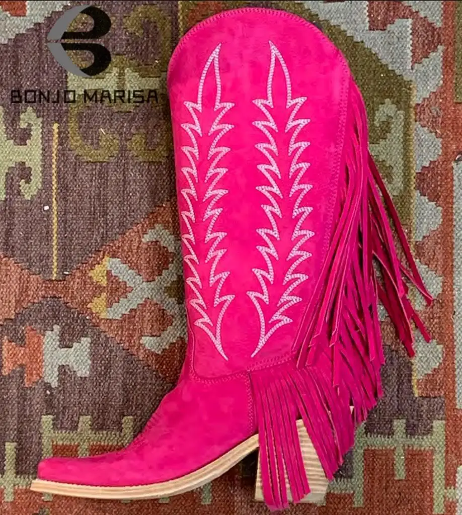 

Embroidered Western Boots For Women Cowboy Cow Girls Fringe Tassel Design Ankle Knee High Boots Vintage Brand New Shoes Comfy
