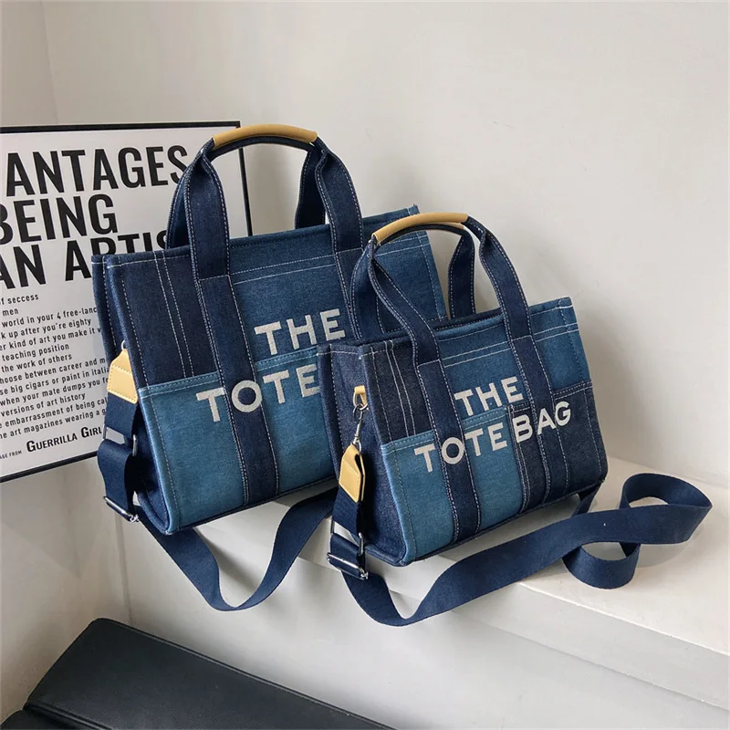 

Patchwork Denim Tote Bags Fashion Designer Letters Women Handbags Luxury Shoulder Crossbody Bag Big Shopper Purses Bolso Mujer