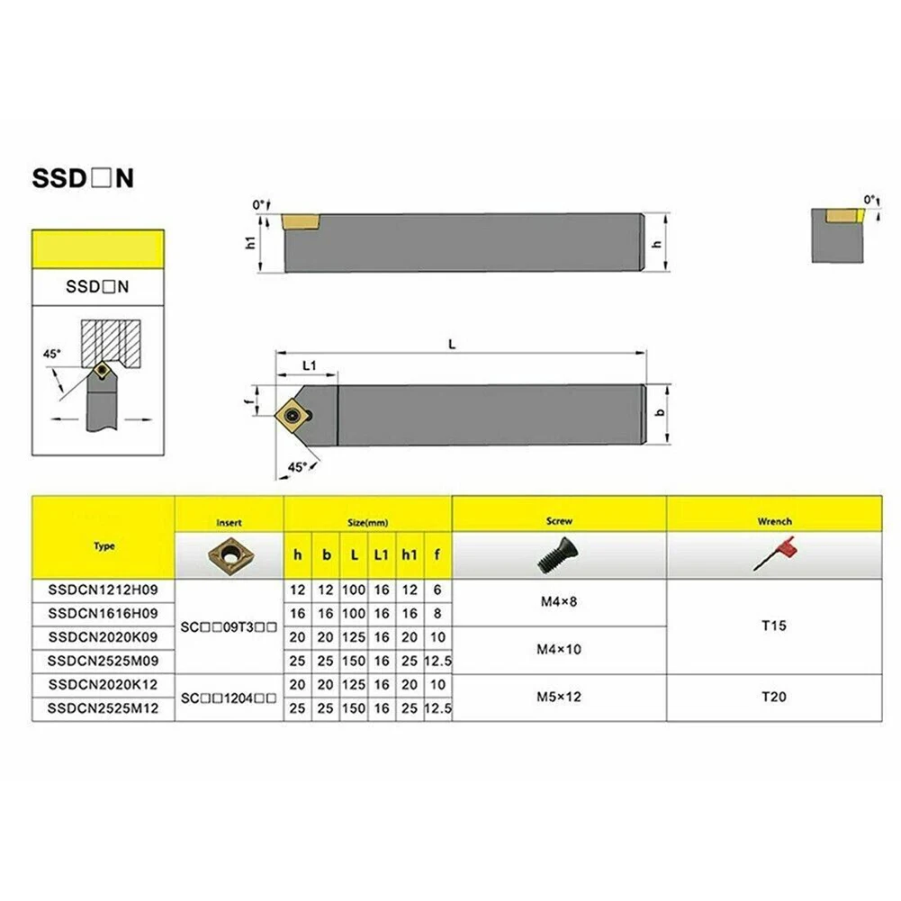 Carbide Insert SSDCN1212H09 Sharping Tool Accessories Trimming Turning Tool Workshop Wrench 45 Degree Alloy Steel
Carbide Insert SSDCN1212H09 Sharping Tool Accessories Trimming Turning Tool Workshop Wrench 45 Degree Alloy Steel