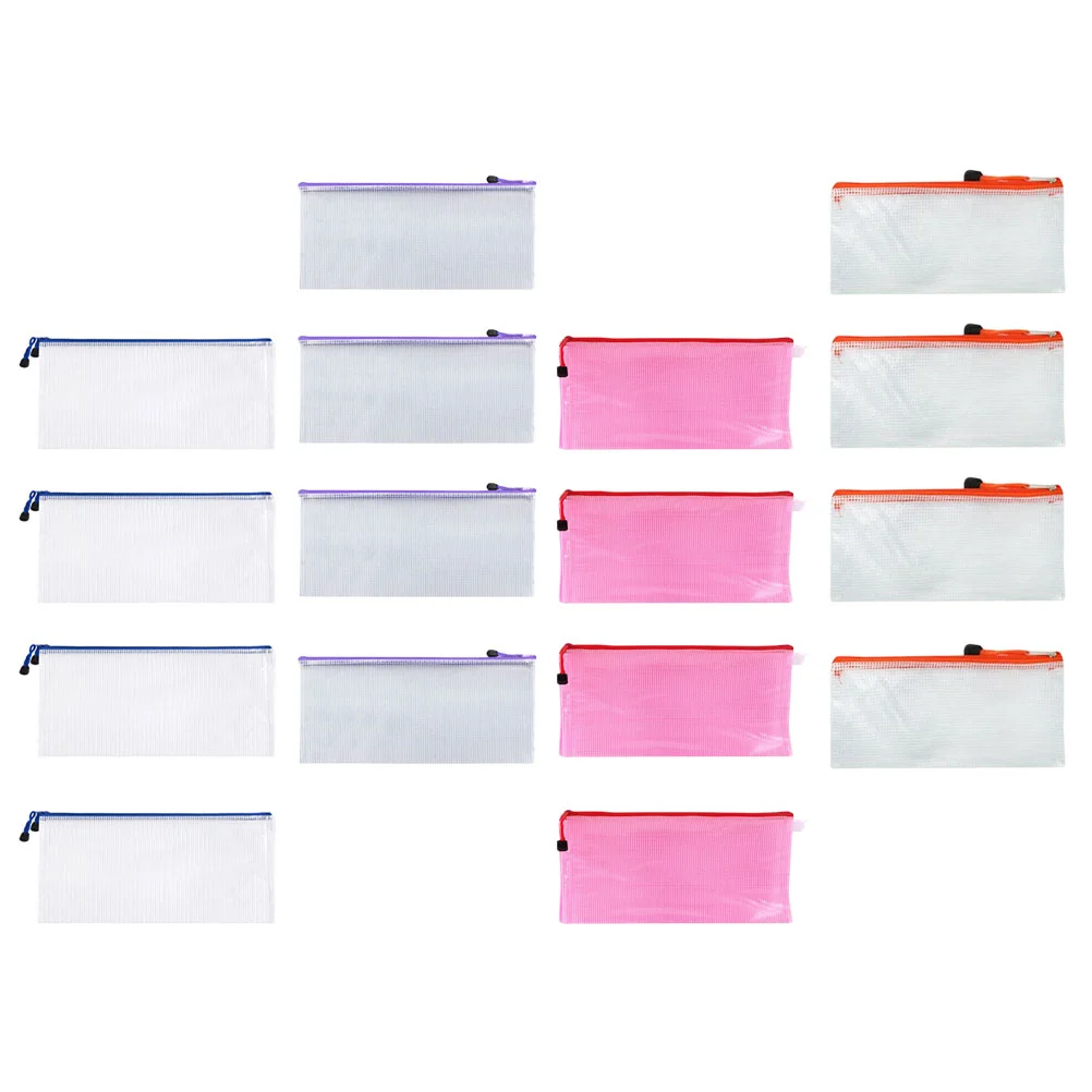 

16 Pcs Zippered Pouch Storage File Bag Office Documents Organizer Folder Clear Plastic