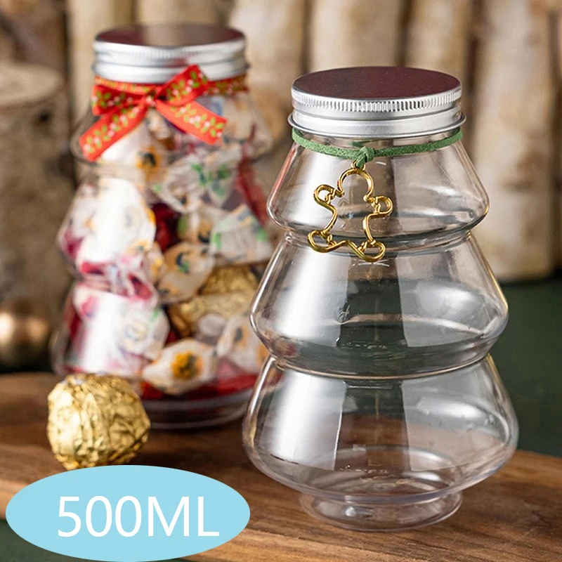 

500ml Christmas Tree Sweet Jar Kids Favor DIY Gift Candy Cookie Snack Chocolate Packing New Year Decoration Boxes