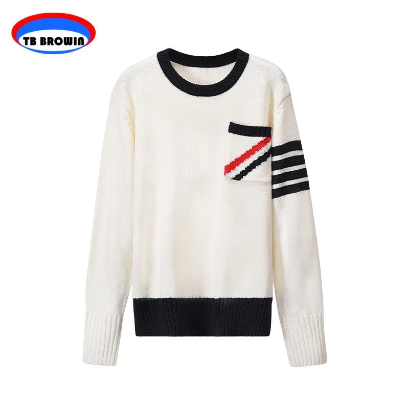 TB BROWIN Thom Wool Pullover Autumn Winter Fashion Four Bar Stripe Top Casual Color Ribbon Pocket Patchwork Sweater Men Clothing
TB BROWIN Thom Wool Pullover Autumn Winter Fashion Four Bar Stripe Top Casual Color Ribbon Pocket Patchwork Sweater Men Clothing