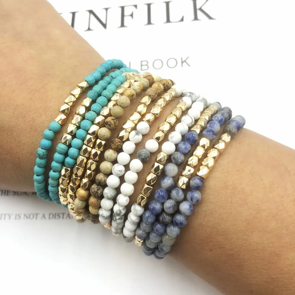 Fashionable Turquoise Strand Bracelet, Natural Stone Bead Stretch Bracelet for Women
Fashionable Turquoise Strand Bracelet, Natural Stone Bead Stretch Bracelet for Women