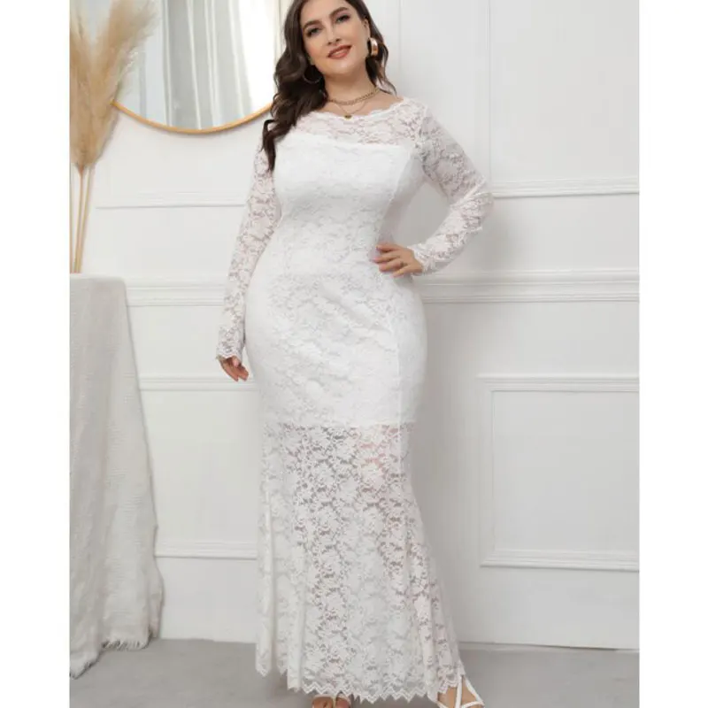 New Solid Color Plus Size Round Neck Slim Thin Long Sleeves Gown Lace Hollowed Out Ankle-Length Sexy Evening Dress For Women
New Solid Color Plus Size Round Neck Slim Thin Long Sleeves Gown Lace Hollowed Out Ankle-Length Sexy Evening Dress For Women