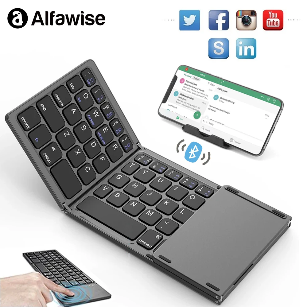 New Wireless Folding Keyboards Portable Mini Bluetooth Keyboard With Foldable Touchpad For Windows Android IOS Phone Tablet
New Wireless Folding Keyboards Portable Mini Bluetooth Keyboard With Foldable Touchpad For Windows Android IOS Phone Tablet