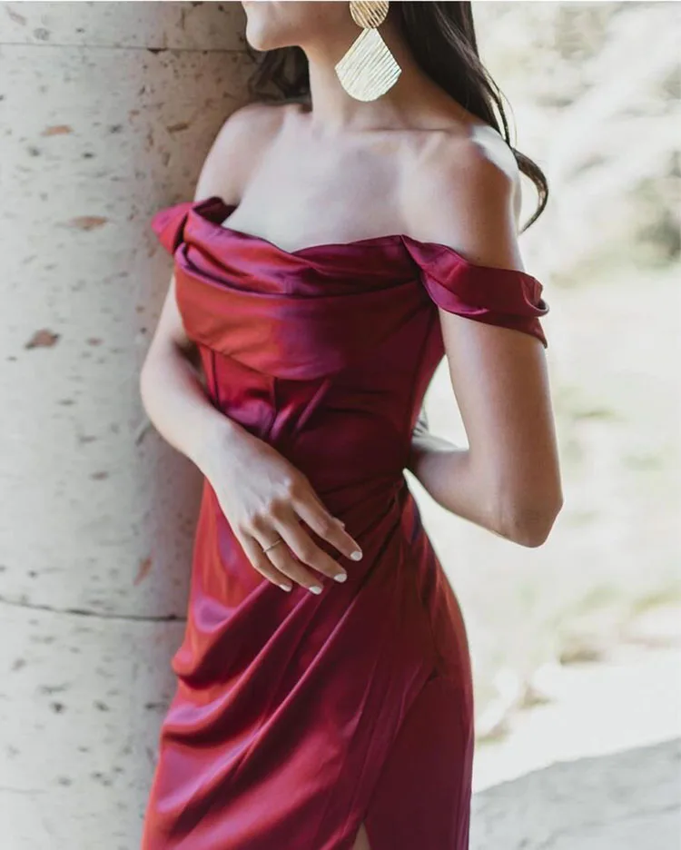 Women's Summer Dress One Word Neck Suspender Short Sleeve Strapless Solid Color Dress Sexy Backless Herringbone Slit Green Dress
Women's Summer Dress One Word Neck Suspender Short Sleeve Strapless Solid Color Dress Sexy Backless Herringbone Slit Green Dress