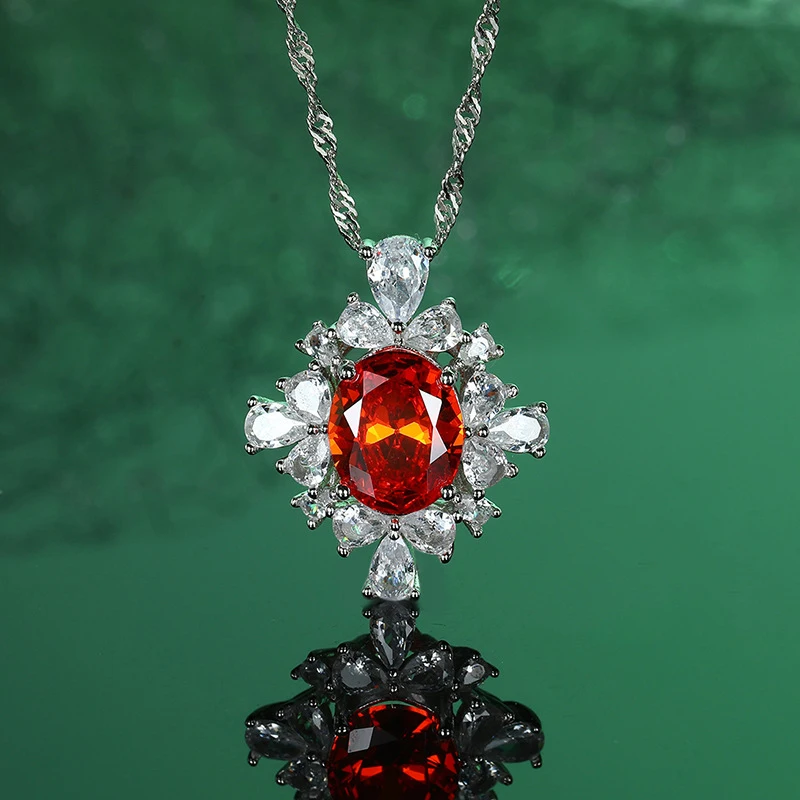 

Ожерелье из серебра 925 пробы с высокоуглеродистыми бриллиантами, ожерелье с красным драгоценным камнем, простое и светильник кое роскошное женское ювелирное изделие, бесплатная доставка