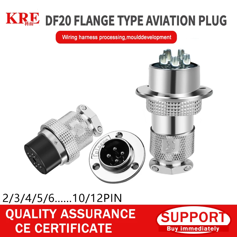 

KRE 1Sets DF20 GX20 2/3/4/5/6/7/8/910/11/12Pin Flange Mounting 3-Hole Fixing Aviation Plug Socket Circular Connector