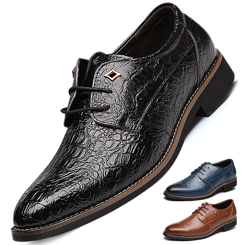 

Men's Pointed Toe Shoes Luxury Men's Business Dress Shoes Skórzane Buty Na Co Dzień British Crocodile Print Sneakers