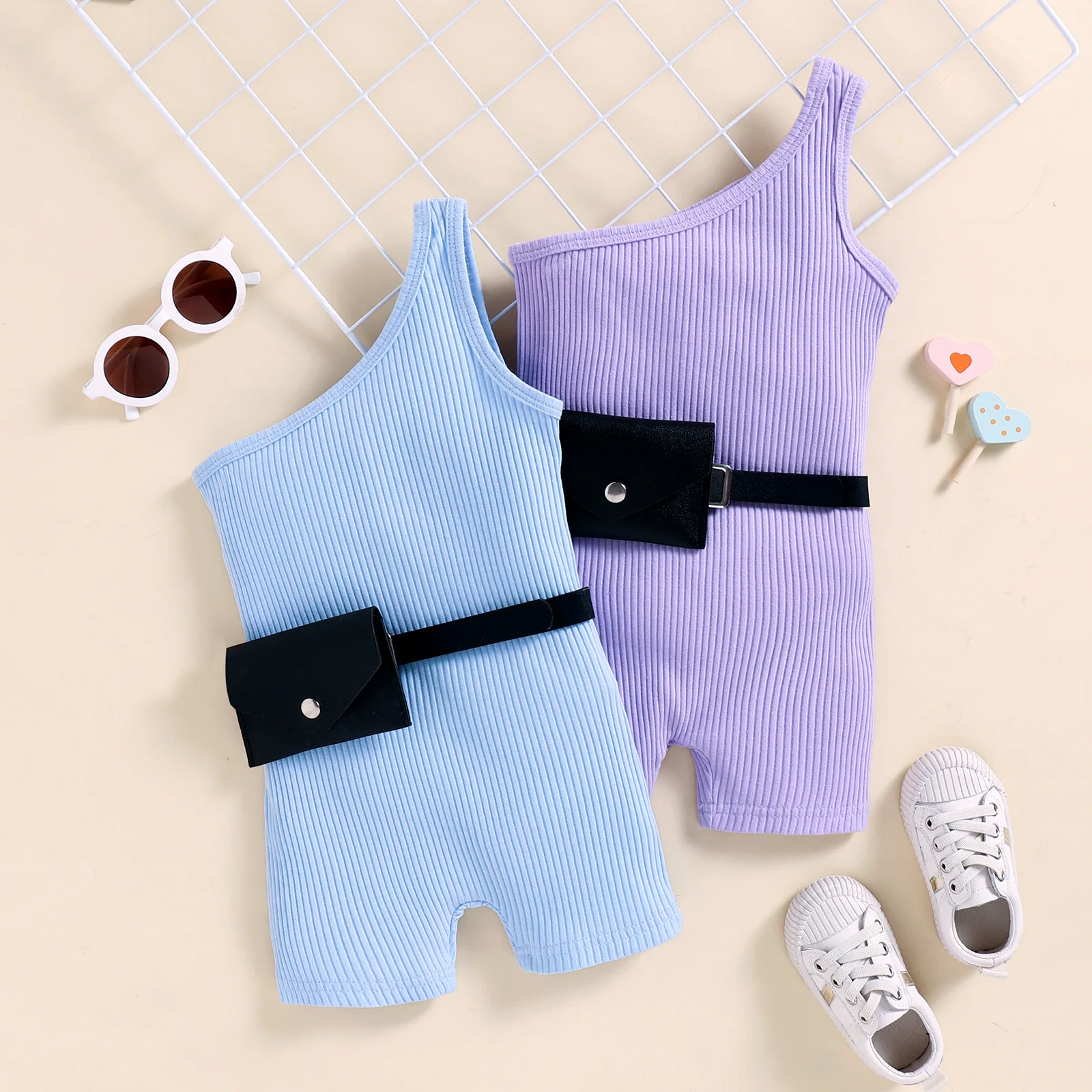 Summer Baby Clothes Infant Girl Fashion Romper Children Solid Ribbed Slanted Shoulder Halterneck Bodysuit + Waist Bag 2pcs Set
Summer Baby Clothes Infant Girl Fashion Romper Children Solid Ribbed Slanted Shoulder Halterneck Bodysuit + Waist Bag 2pcs Set