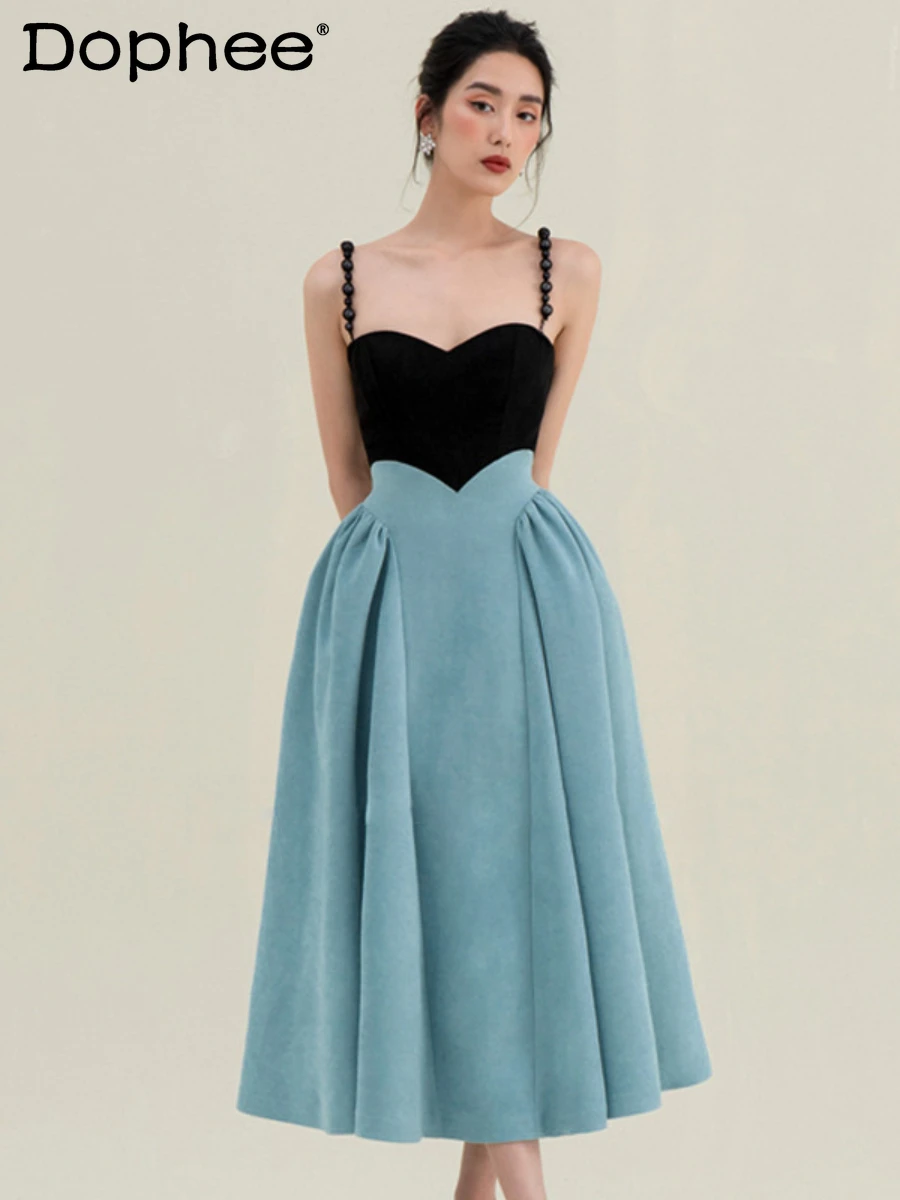 French Style Retro Color Matching Swing Strap Dress Women Elegant V-neck Wrapped Chest Banquet Maxi Dress 2022 New Summer Dress
French Style Retro Color Matching Swing Strap Dress Women Elegant V-neck Wrapped Chest Banquet Maxi Dress 2022 New Summer Dress