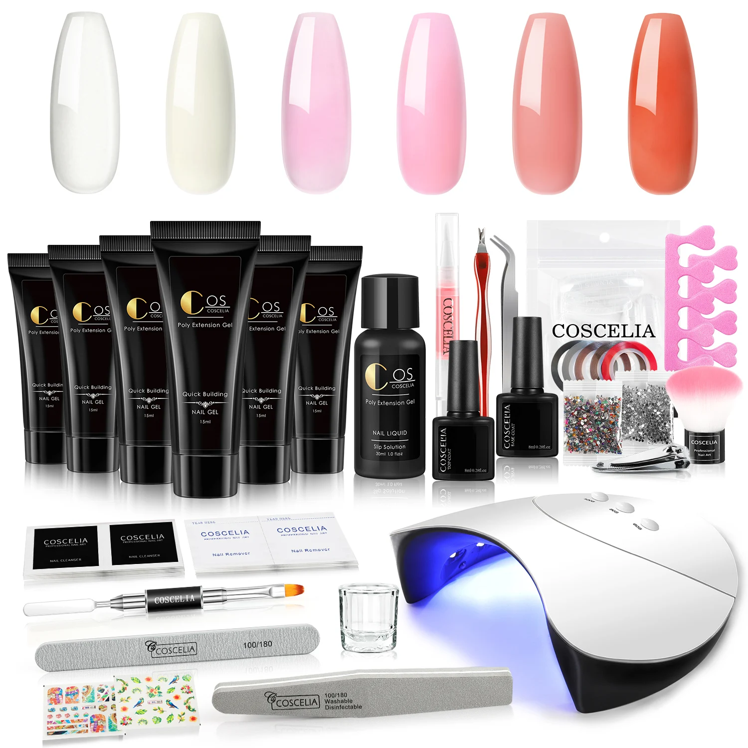 COSCELIA Poly Nail Gel Kit with UV Led Lamp Extension Jelly Gel Polish Nail Extension Slip Solution Nails Art Manicure Tools Set
COSCELIA Poly Nail Gel Kit with UV Led Lamp Extension Jelly Gel Polish Nail Extension Slip Solution Nails Art Manicure Tools Set