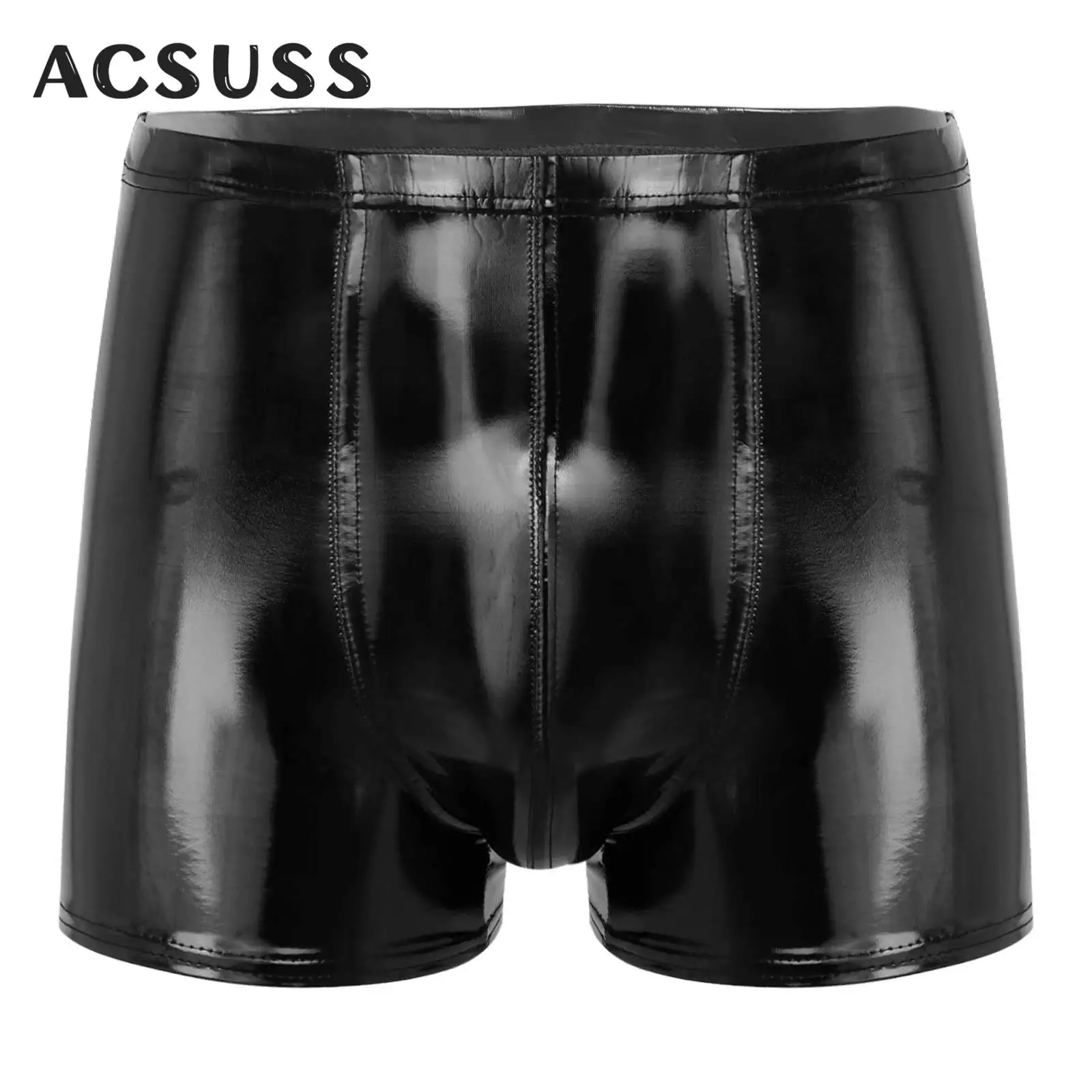 

Men Faux Leather Shorts Boxer Brief Wetlook Latex Underpants Trunks Underwear Shiny Boxers Soft Boxershorts Male Panties