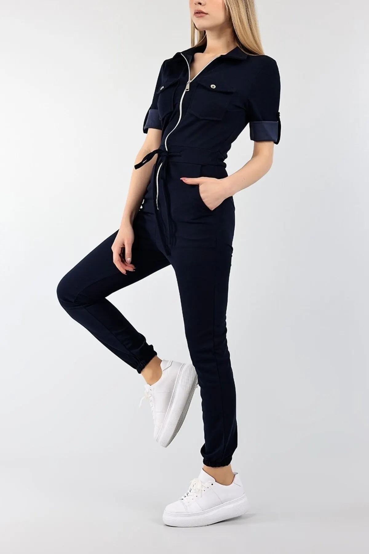 Women's Overalls Navy Blue Zippered Sleeve Tie Crepe Jumpsuit Hot Casual Fashion Sleeveless Baggy Trousers
Women's Overalls Navy Blue Zippered Sleeve Tie Crepe Jumpsuit Hot Casual Fashion Sleeveless Baggy Trousers