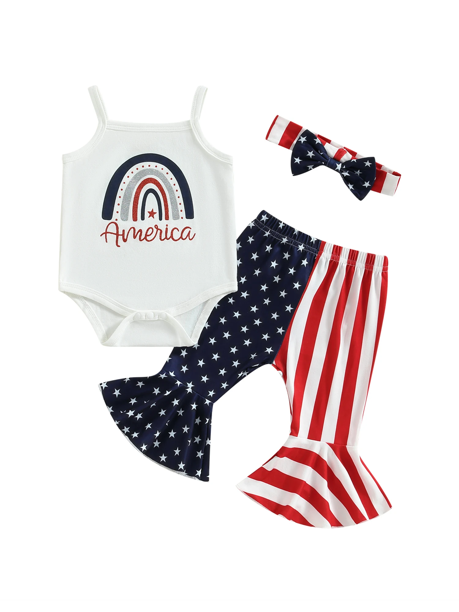 Independence Day Toddler Girl Dress Set Sleeveless American Flag Romper Striped Bell Bottoms Headband
Independence Day Toddler Girl Dress Set Sleeveless American Flag Romper Striped Bell Bottoms Headband