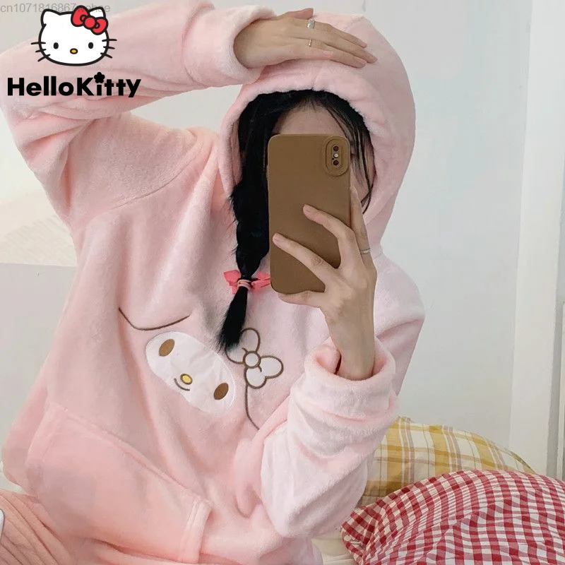 Sanrio Melody Cute Cartoon Fashion Hooded Women Pyjamas Sets Coral Velvet Autumn Winter Thickened Long Sleeve Home Clothes Set
Sanrio Melody Cute Cartoon Fashion Hooded Women Pyjamas Sets Coral Velvet Autumn Winter Thickened Long Sleeve Home Clothes Set