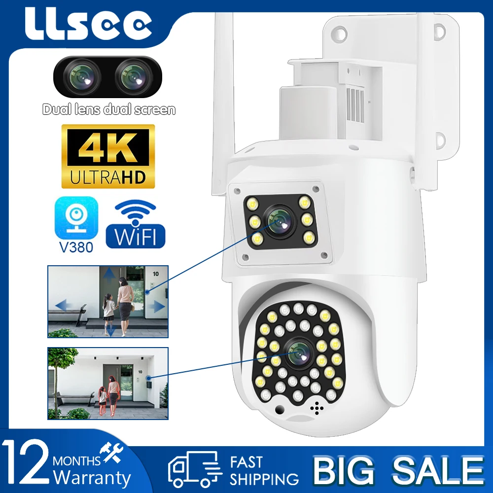 

LLSEE 8MP 4K WIFI outdoor camera AI automatic human tracking security CCTV color night version monitoring pan tilt camera V380