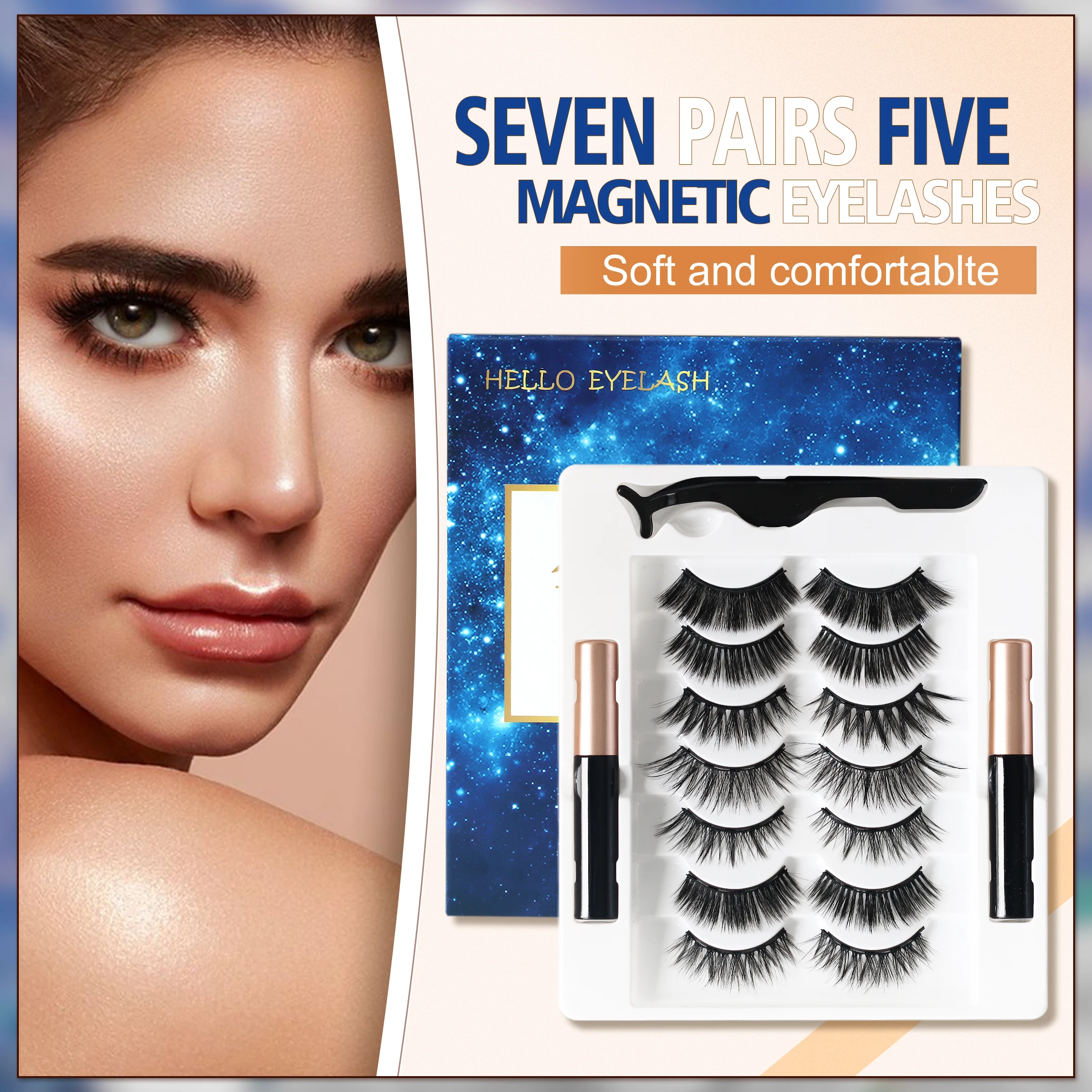 

7 Magnetic Eyelashes Eyeliner Tweezers Set 3D Mink Eyelashes Natural Artificial False Lashes For Faux Cils magnetique