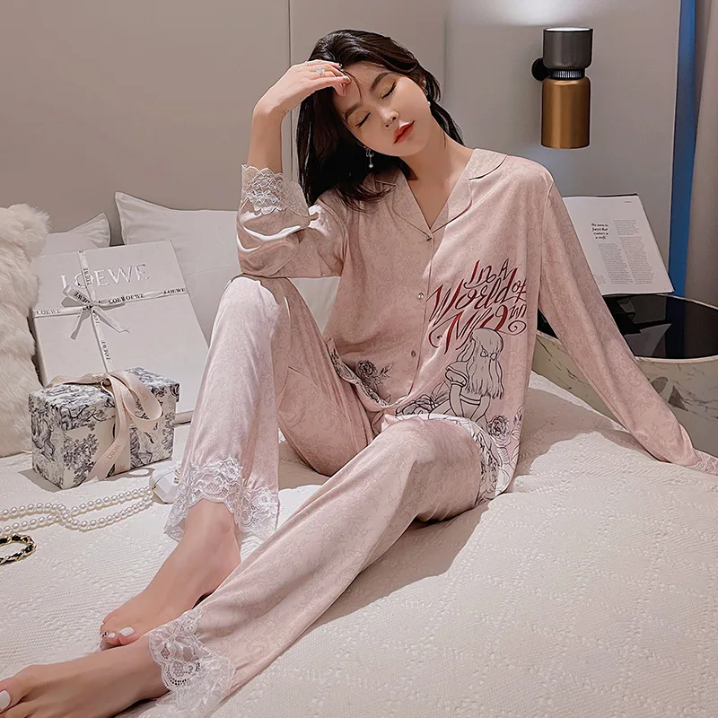 QSROCIO High Quality Women's Pajamas Set Exquisite Luxury Lace Rose Print Sleepwear Silk Like Homewear V Neck Nightwear Femme
QSROCIO High Quality Women's Pajamas Set Exquisite Luxury Lace Rose Print Sleepwear Silk Like Homewear V Neck Nightwear Femme