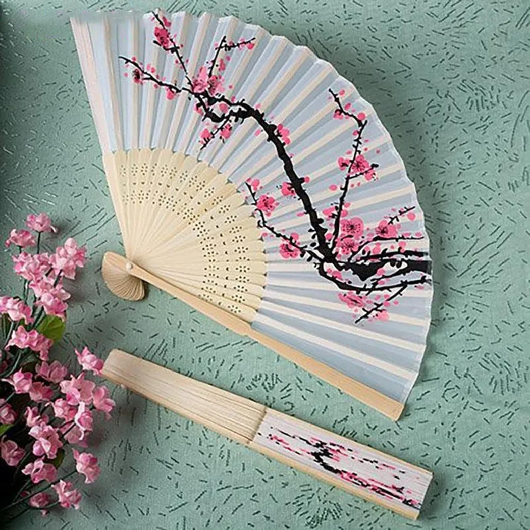 

1 Pc Hand Fan Cherry Blossom Fans Polyester Bamboo Asian Wedding Favor Gift Party Reception Delicate Folding Gift Home Decor