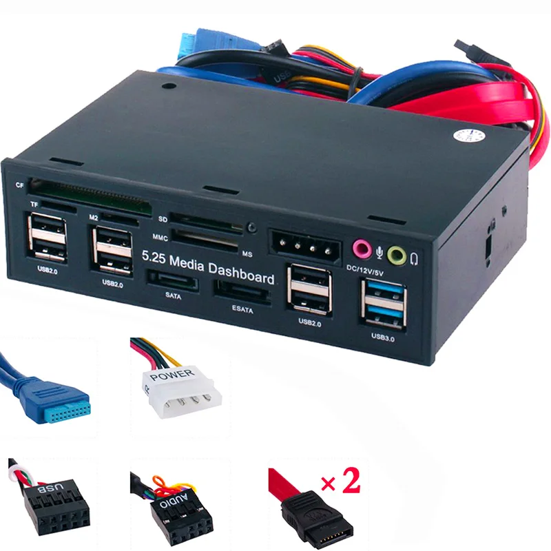 5,25 "Pc Передняя панель приборная панель медиа Usb 3,0 концентратор аудио Esata Sata кардридер настольный оптический привод многофункциональная Панель 525E
5,25 "Pc Передняя панель приборная панель медиа Usb 3,0 концентратор аудио Esata Sata кардридер настольный оптический привод многофункциональная Панель 525E