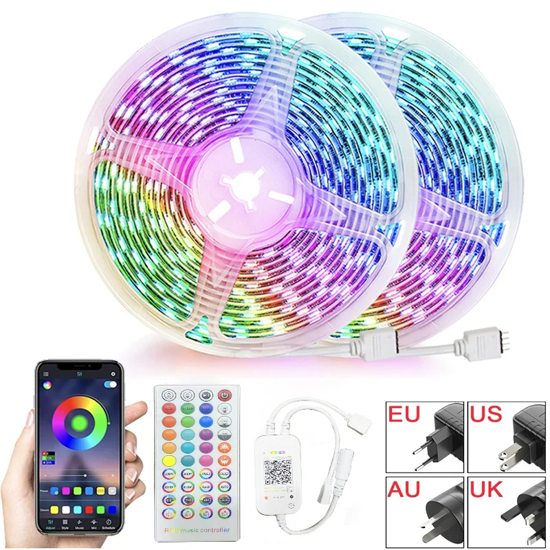 20M-5M LED Strip Lights With 40 Keys Flat Shell Bluetooth Music 5050SMD DC 12V EU US UK AU Plug Changing Color for TV Backlights
20M-5M LED Strip Lights With 40 Keys Flat Shell Bluetooth Music 5050SMD DC 12V EU US UK AU Plug Changing Color for TV Backlights