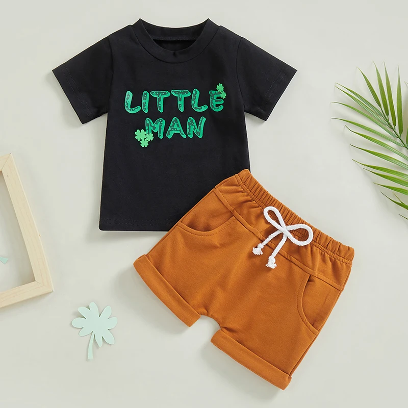 St Patrick s Day Summer Newborn Baby Boys Short Sleeve Round Neck Letters Print Romper Solid Elastic Waist Shorts 2pc set
St Patrick s Day Summer Newborn Baby Boys Short Sleeve Round Neck Letters Print Romper Solid Elastic Waist Shorts 2pc set