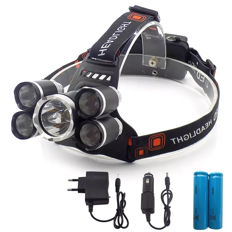 

super bright with 18650 battery 5 led headlamp head Flashlight forehead lamp light torch torches Lampe frontal frontale hiking