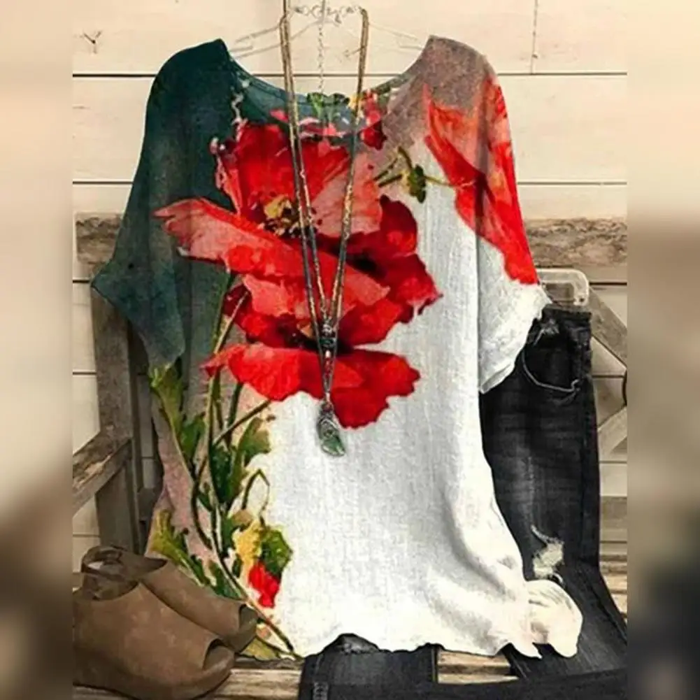 Women Top Loose Short Sleeve O Neck Lady Summer Shirt Flower Print Mid Length Female Blouse
Women Top Loose Short Sleeve O Neck Lady Summer Shirt Flower Print Mid Length Female Blouse