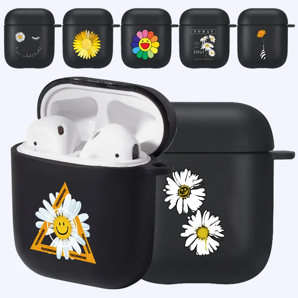 

Earphone Case for Apple Airpods 1st /2nd Generation Soft Silicone Bluetooth Wireless Black Headphone Cover Daisy Series Pattern