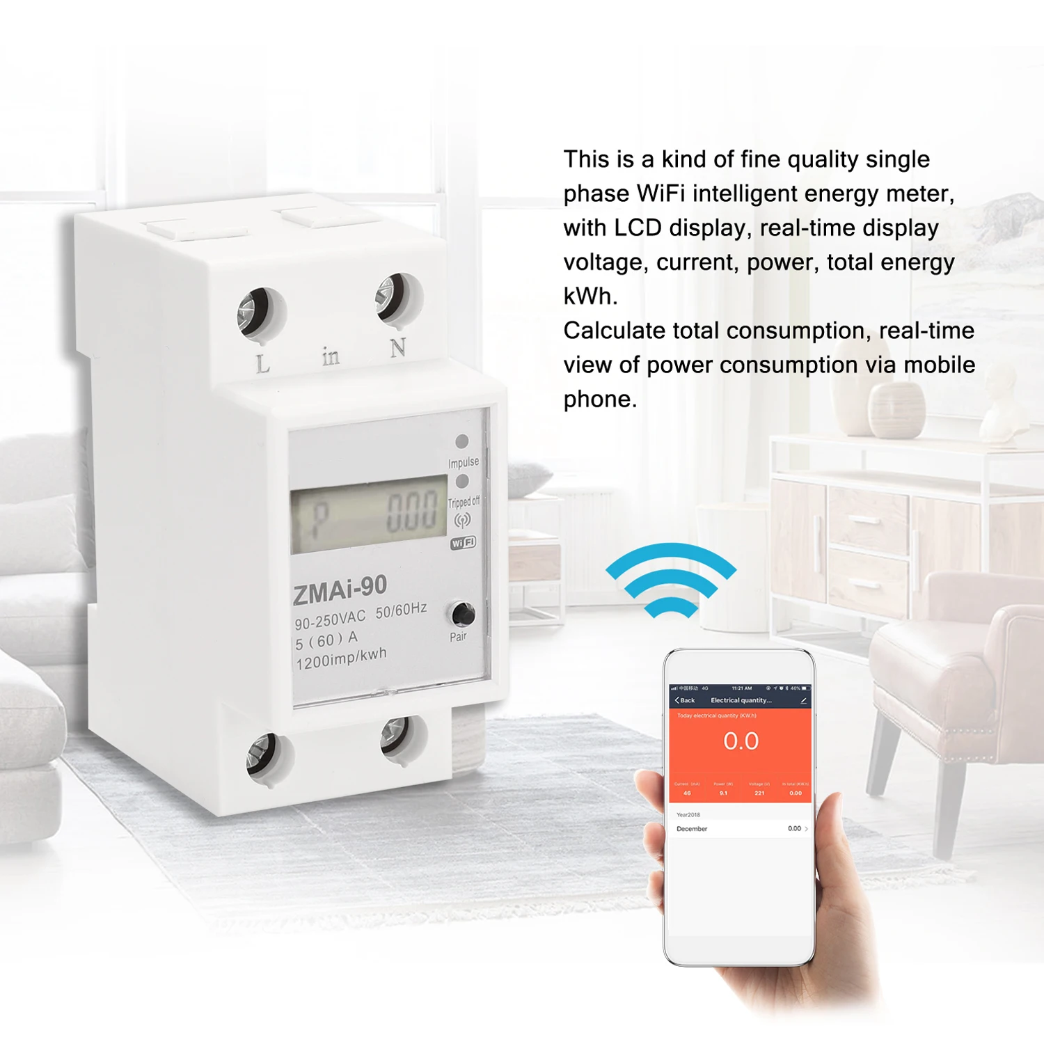 Single Phase Din Rail Wifi Intelligent Energy Meter Power Consumption Kwh Meter Smartlife/Tuya App Works With Alexa Google Home
Single Phase Din Rail Wifi Intelligent Energy Meter Power Consumption Kwh Meter Smartlife/Tuya App Works With Alexa Google Home