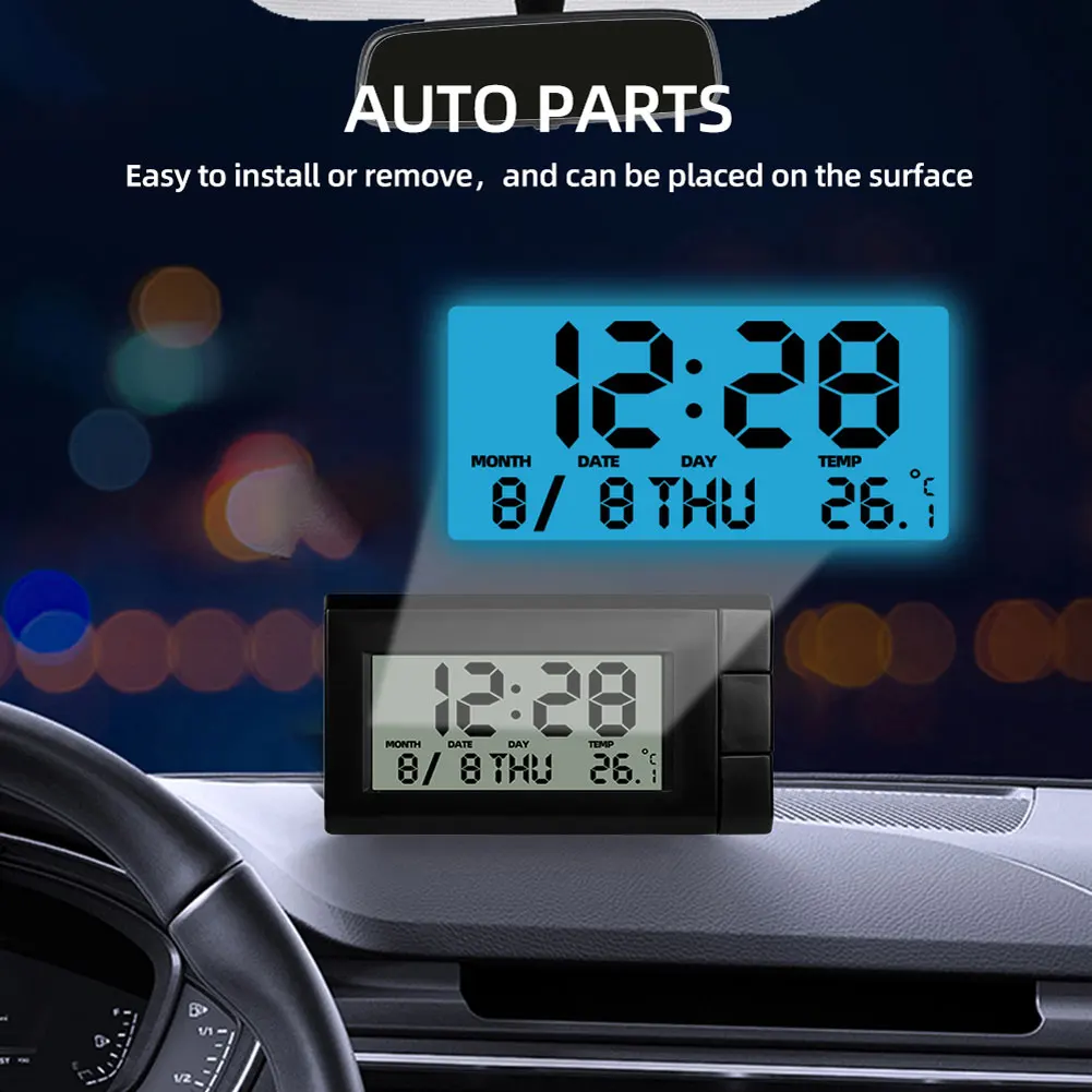 

Автомобильные цифровые часы 3 в 1, мини-термометр, электронные часы с подсветкой, цифровой дисплей, с календарем для приборной панели