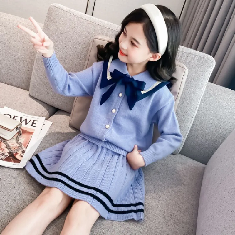 Girls' Clothes Set 2023 New Spring Fashion Children Teen Clothing Suit Striped Knit Sweater Pleated Skirt Two-piece Set Outfits 
Girls' Clothes Set 2023 New Spring Fashion Children Teen Clothing Suit Striped Knit Sweater Pleated Skirt Two-piece Set Outfits