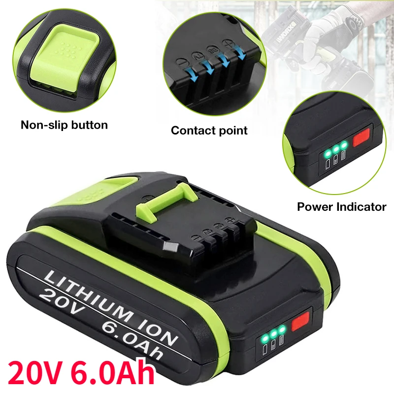 

20V 6.0Ah Brushless Electric Impact Wrench 6000Mah Lithium Rechargeable Battery For Worx WA3551 WA3553 WX390 WX176 WX178 WX386