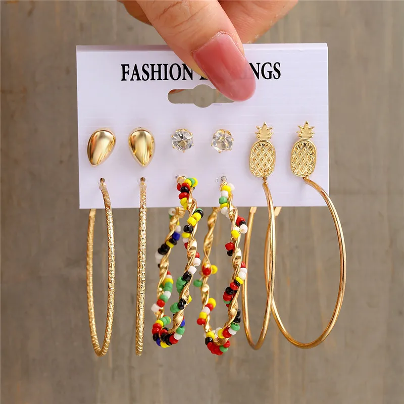 TOBILO 6 Pairs Colorful Beads Earrings Set for Women Trend Jewelry Punk Gold Color Metal Wedding Earings Femme 2022 New
TOBILO 6 Pairs Colorful Beads Earrings Set for Women Trend Jewelry Punk Gold Color Metal Wedding Earings Femme 2022 New