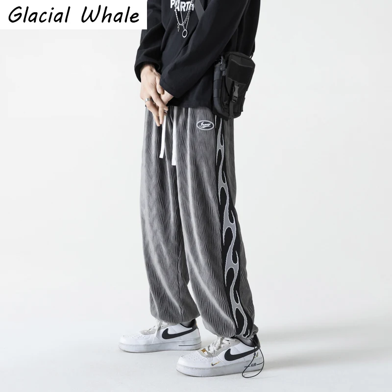 

GlacialWhale Mens Baggy Sweatpants 2022 New Corduroy Oversized Joggers Male Sports Trousers Streetwear Casual Gray Pants For Men