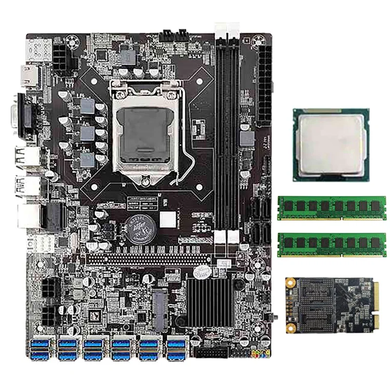 B75 BTC Mining Motherboard G530/G630 CPU+2X DDR3 RAM+120G SSD 12 USB3.0 To PCIE Slot LGA1155 DDR3 SATA3.0+MSATA VGA
B75 BTC Mining Motherboard G530/G630 CPU+2X DDR3 RAM+120G SSD 12 USB3.0 To PCIE Slot LGA1155 DDR3 SATA3.0+MSATA VGA