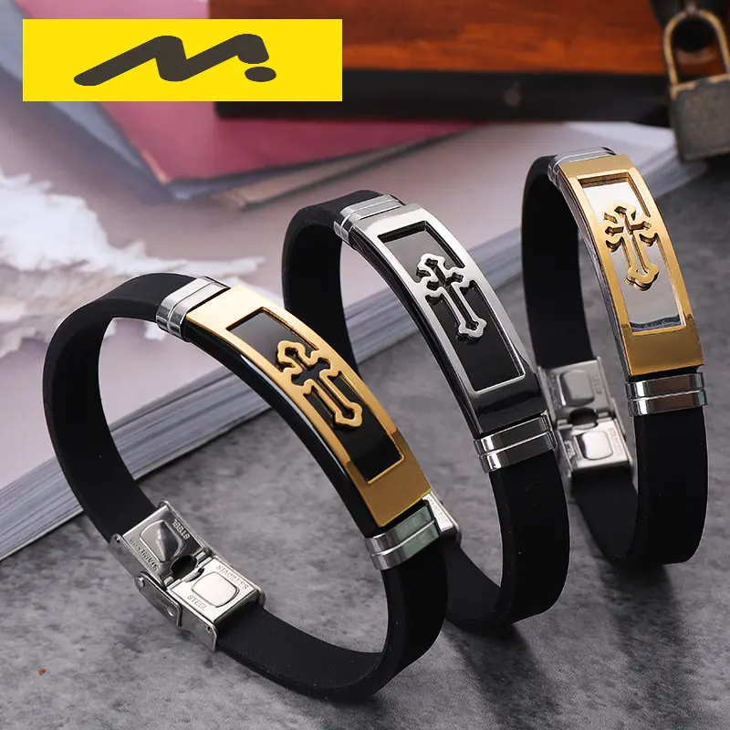 Fashion Charm Jewelry Stainless Steel Cross Silicone Bracelet Vintage Titanium Steel Bracelets Bangles Cuff Bracelet Men
Fashion Charm Jewelry Stainless Steel Cross Silicone Bracelet Vintage Titanium Steel Bracelets Bangles Cuff Bracelet Men