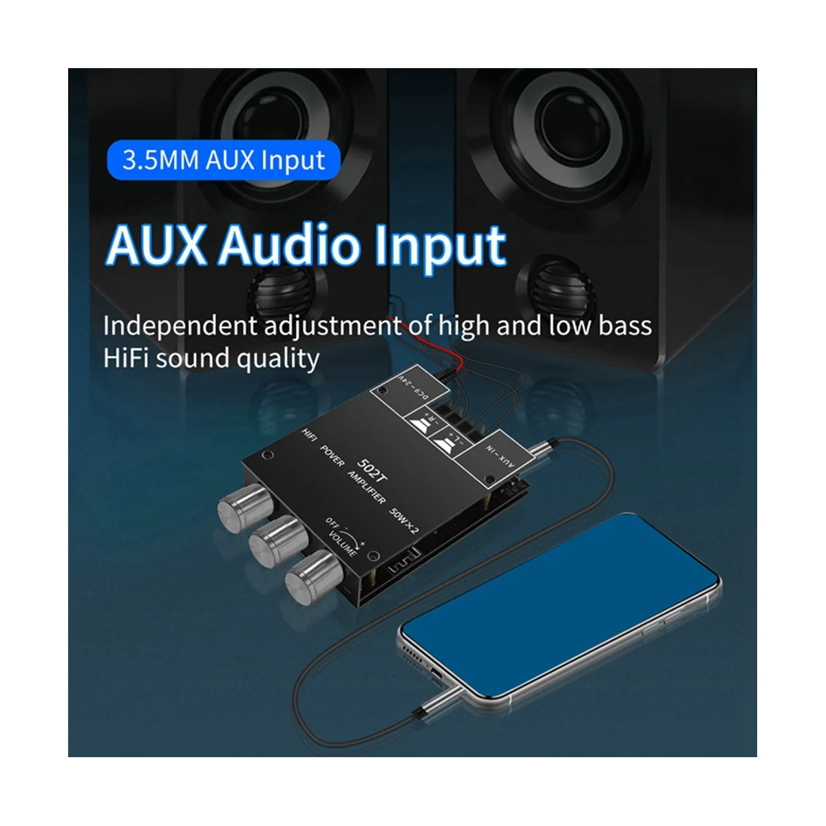 

ZK-502T Audio Bluetooth 5.0 Audio Receiver Amplifier Board 50Wx2 Wireless Power Digital AUX Amp Module Bass&Treble