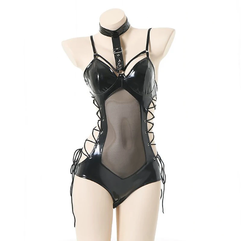 Women Femme Wetlook Nightclub Pole Dance Costume Sexy Lingerie Patent Leather Mesh Patchwork Hollow Out Lace-up Teddies Bodysuit
Women Femme Wetlook Nightclub Pole Dance Costume Sexy Lingerie Patent Leather Mesh Patchwork Hollow Out Lace-up Teddies Bodysuit