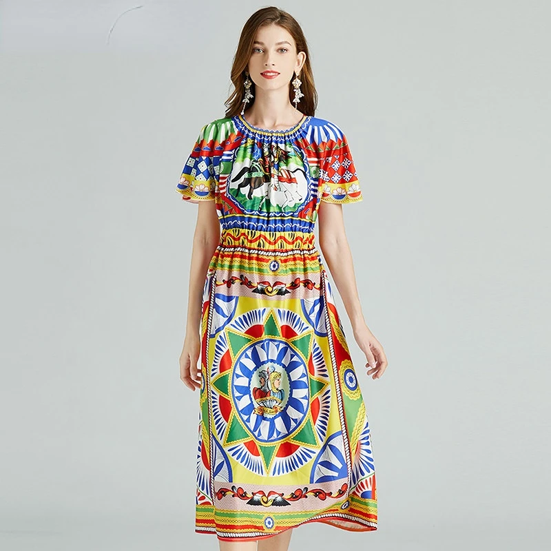 Summer Fashion Roman Warrior Print Geometric Pattern Party Dress Women O Neck Shawl Sleeve Elastic Waist Midi Vestidos
Summer Fashion Roman Warrior Print Geometric Pattern Party Dress Women O Neck Shawl Sleeve Elastic Waist Midi Vestidos