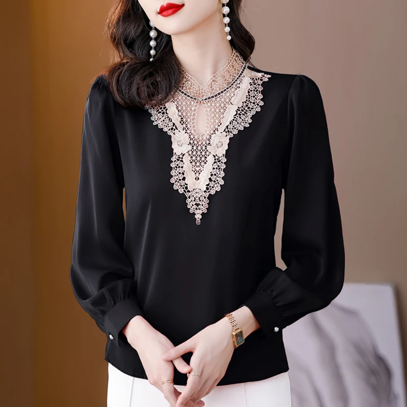 2022 Casual Loose Lace Silk Shirt Women New Elegant Long Sleeve Blouse Women Hook Hollow Loose Tops Female Clothing Blusas 22769
2022 Casual Loose Lace Silk Shirt Women New Elegant Long Sleeve Blouse Women Hook Hollow Loose Tops Female Clothing Blusas 22769