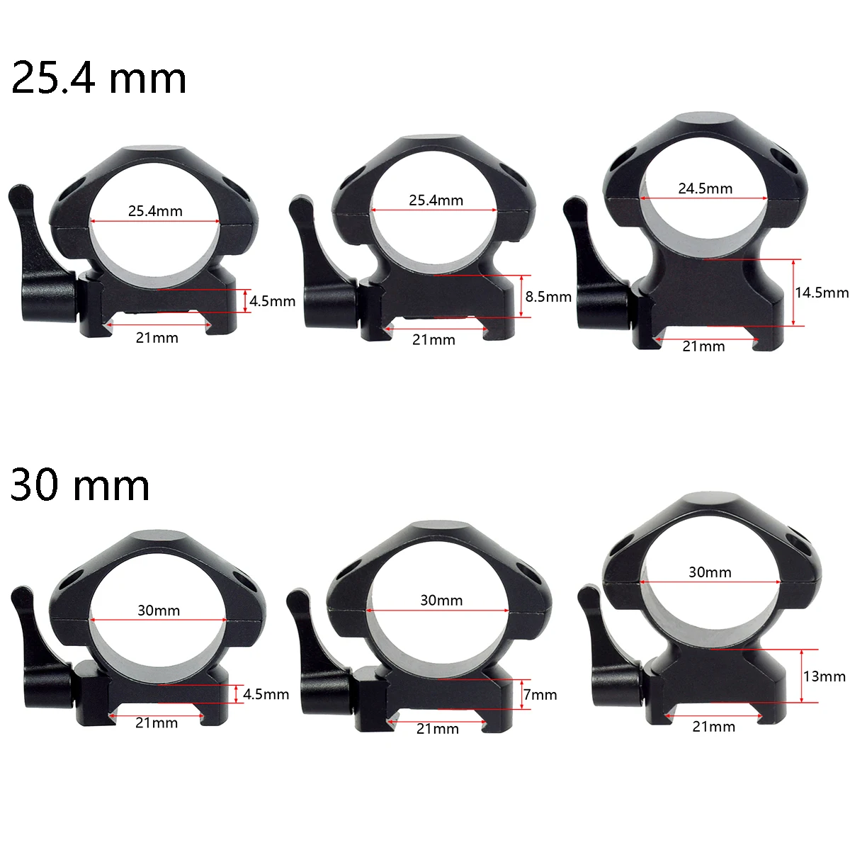 2Pcs /Pack Steel Scope Rings Quick Release for 20mm 21mm Picatinny Rail Hunting Rifle Scopes 25.4mm/30mm Ring Mount
2Pcs /Pack Steel Scope Rings Quick Release for 20mm 21mm Picatinny Rail Hunting Rifle Scopes 25.4mm/30mm Ring Mount