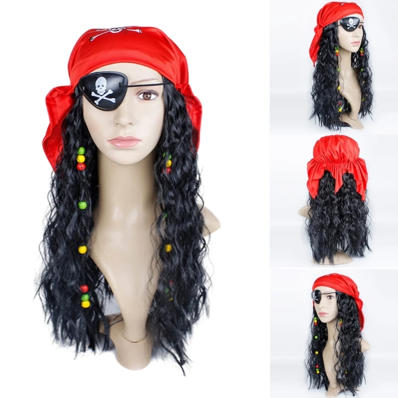 

Long Curly Black Pirate with Eye-Patch Scarf Halloween-Cosplay Accessories