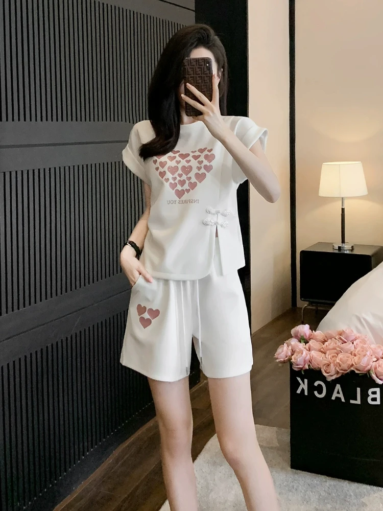 New 2023 Solid Color Fashion Two Piece Summer Cotton Student Slim Korean Short Sleeve Shorts Casual Sports Set for Women
New 2023 Solid Color Fashion Two Piece Summer Cotton Student Slim Korean Short Sleeve Shorts Casual Sports Set for Women