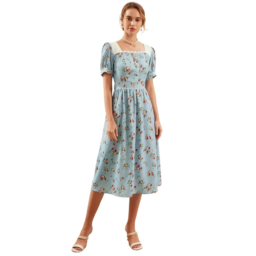 SD Women Elagant Square Neck Dress Summer Short Sleeves Floral A-Line Dress French Vintage Smocked Back Bodice Dress Sweet Retro
SD Women Elagant Square Neck Dress Summer Short Sleeves Floral A-Line Dress French Vintage Smocked Back Bodice Dress Sweet Retro
