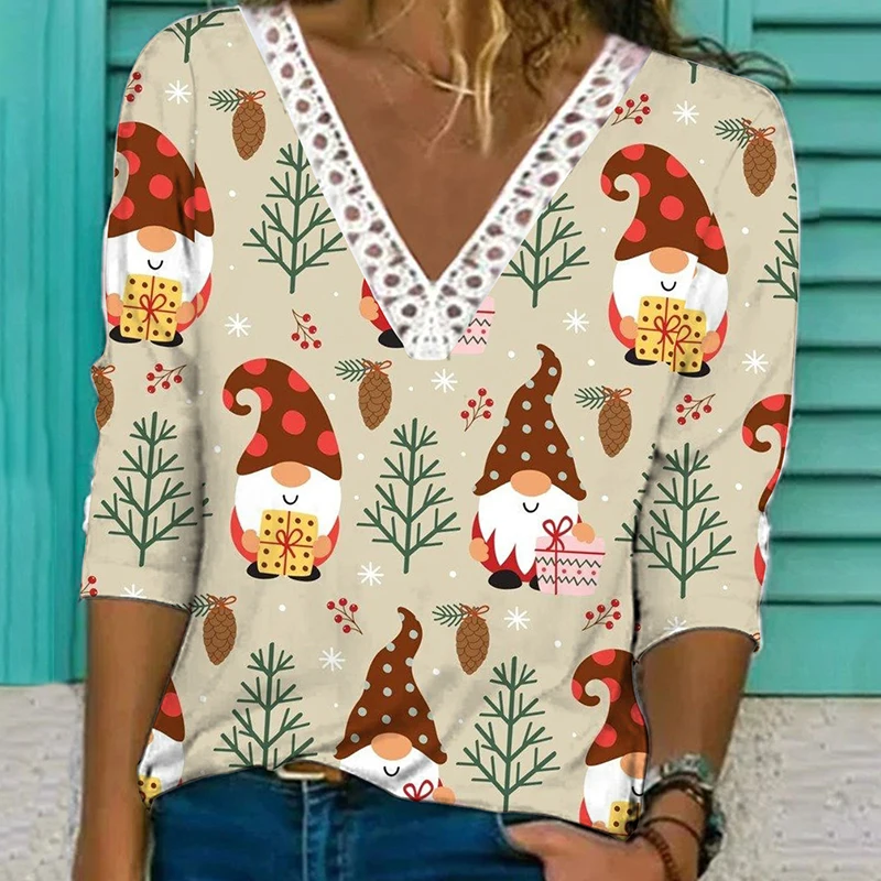 Elegant V Neck Embroider Lace Blouses Women Spring Santa Claus Print Christmas Shirt Autumn Long Sleeve Streetwear Tops Pullover
Elegant V Neck Embroider Lace Blouses Women Spring Santa Claus Print Christmas Shirt Autumn Long Sleeve Streetwear Tops Pullover