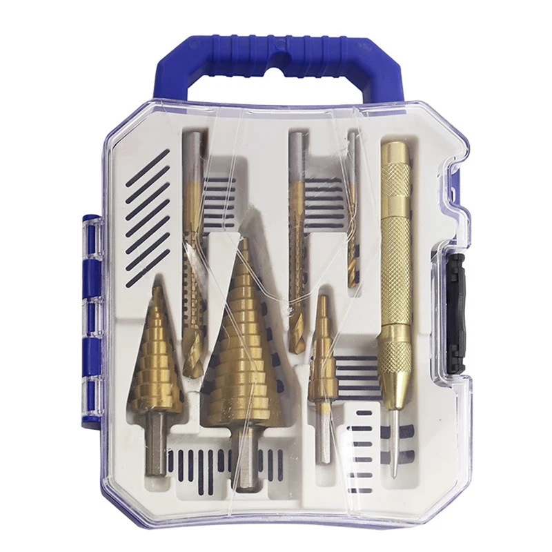 7Pcs HSS Step Drill Bit Sets Straight Groove Titanium Coated Cone Hole Automatic Center Punch Twist Saw Drill Bit
7Pcs HSS Step Drill Bit Sets Straight Groove Titanium Coated Cone Hole Automatic Center Punch Twist Saw Drill Bit